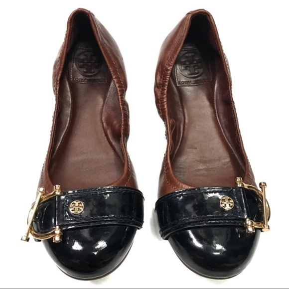 Tory Burch Navy Brown Ballerina Flats Size 7.5M - Picture 1 of 7